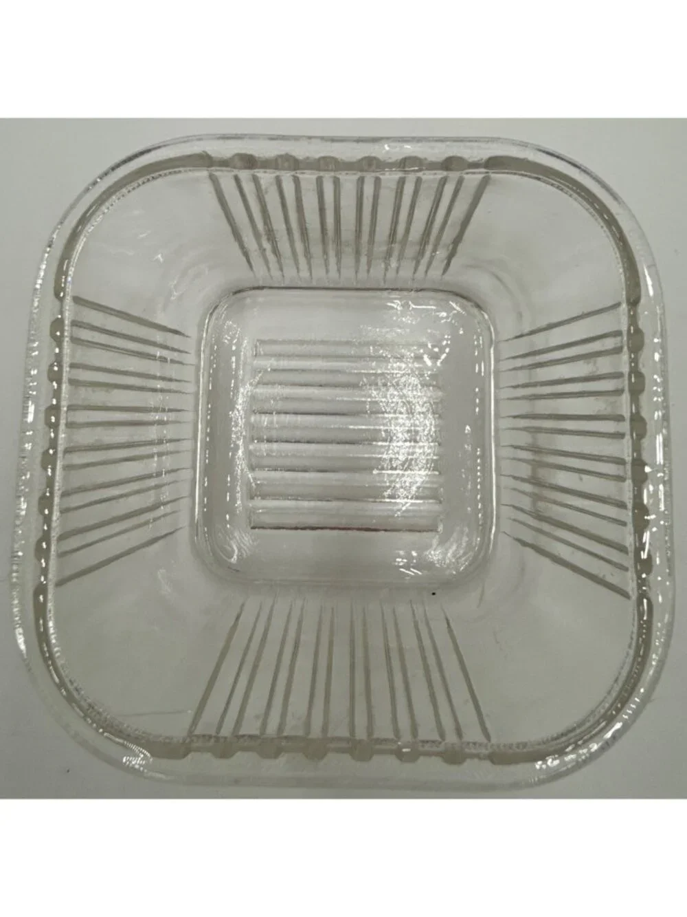 Vintage Clear Glass Refrigerator Ribbed Design Dish With Lid No Chips/Cracks